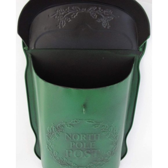 Christmas North Pole Post Green Mail Box Metal Tin - Picture 3 of 14